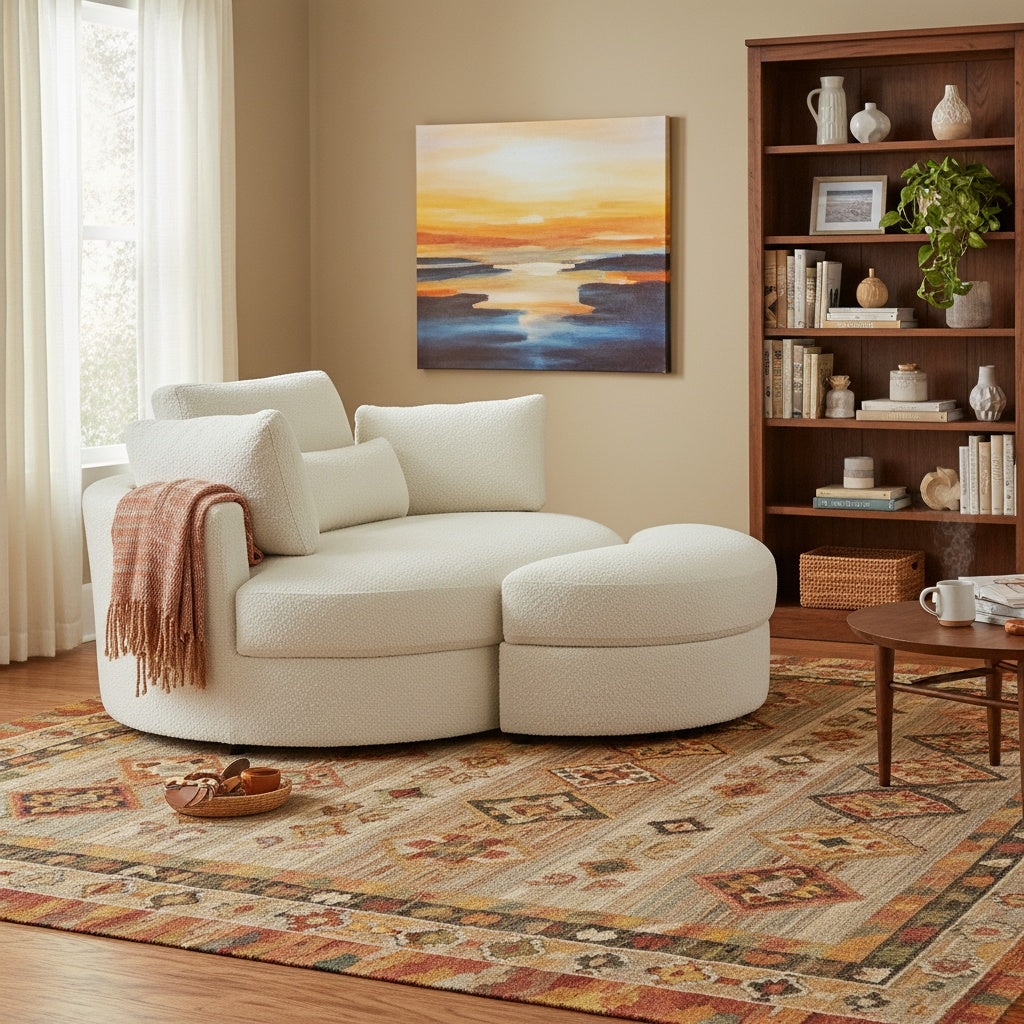 The Sienna Swivel Sofa + Ottoman in Coconut