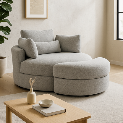 The Sienna Swivel Sofa + Ottoman in Moonstone